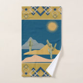 デザートサボテンのシーンとジオメトリックトリム バスタオルセット (ハンドタオル)