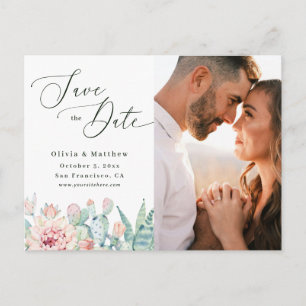 デザートサボテンのフォトセーブ・ザ・デート。エレガントな結婚式 ポストカード