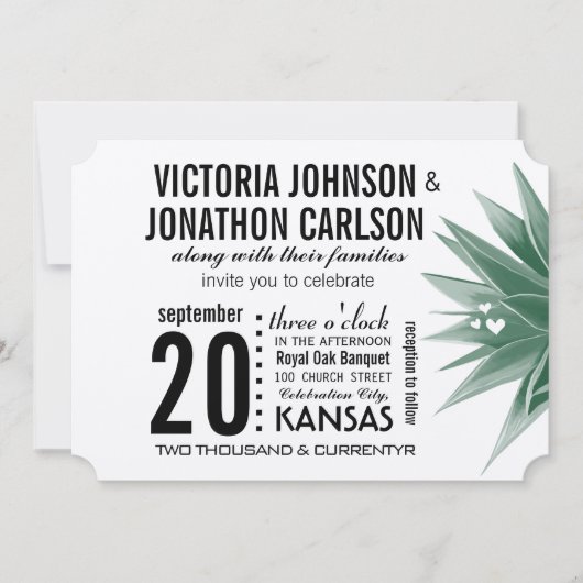 デザートサボテンモダンタイポグラフィ結婚ズ 招待状 (正面)