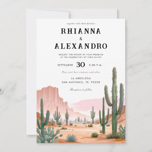 デザートサボテン春サマーウォーター結婚カラー 招待状 (正面)