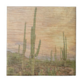 デザートサボテン植物 ウッドグレイン写真画像 タイル (正面)