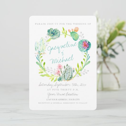 デザートサボテン花ウッドウォーターカラーw詳細 招待状 (スタンド正面)