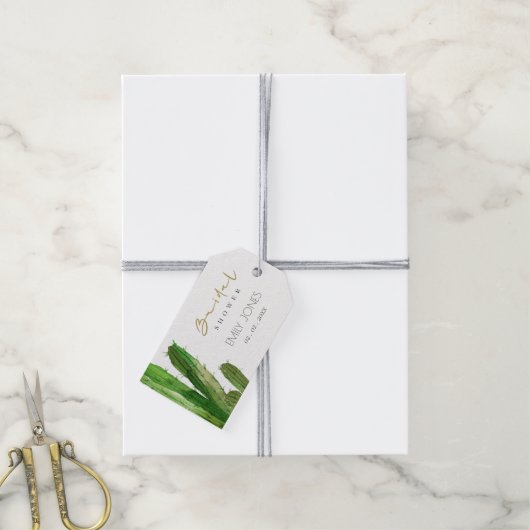 デザートサボテン葉水彩ブライダルシャワー ギフトタグ (より糸付き)