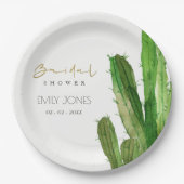デザートサボテン葉水彩ブライダルシャワー ペーパープレート (正面)