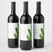 デザートサボテン葉水彩ブライダルシャワー ワインラベル (ボトル)