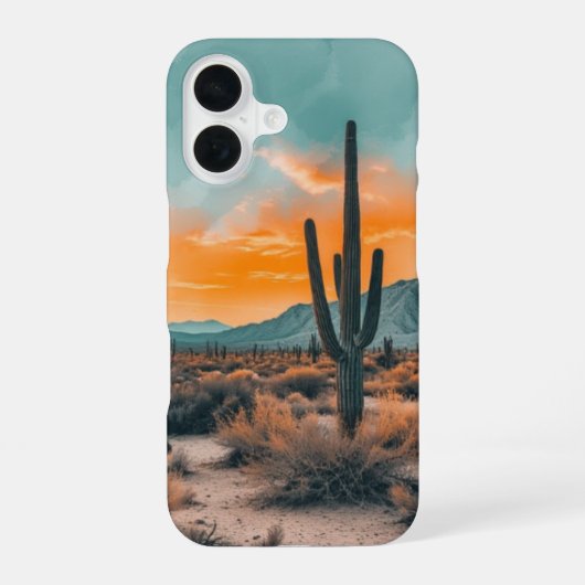 デザートサボテン - ボヘミアンサンセット水彩デザイン iPhone 16ケース (裏面)