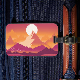 デザートサンマウンテンピークスランドスケープイラストレーション ラゲッジタグ