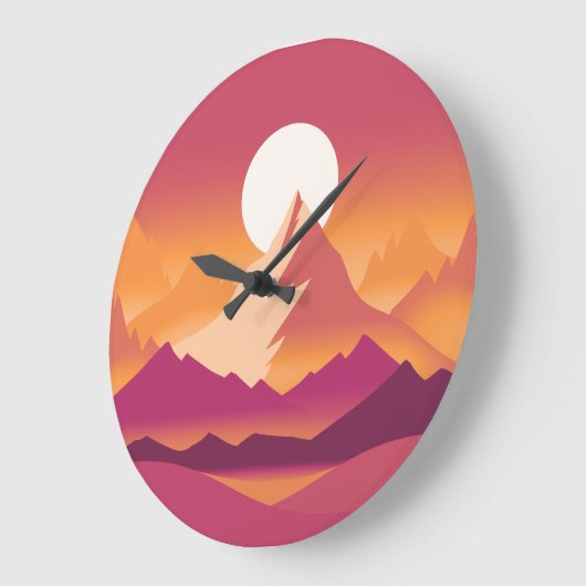 デザートサンマウンテンピークスランドスケープイラストレーション ラージ壁時計 (傾斜)
