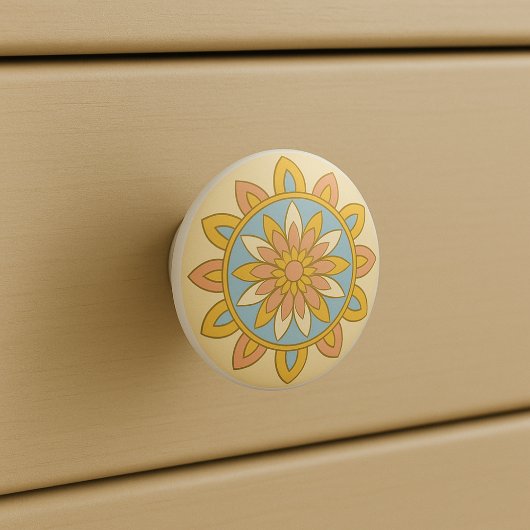 デザートサンライズカラーモダンマンダラフォークアート セラミックノブ