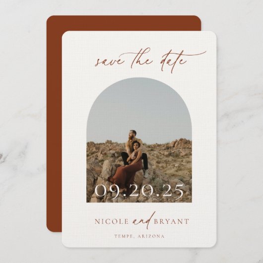 デザートシエナアーチフレーム結婚式の日付を保存 セーブザデート (正面/裏面)