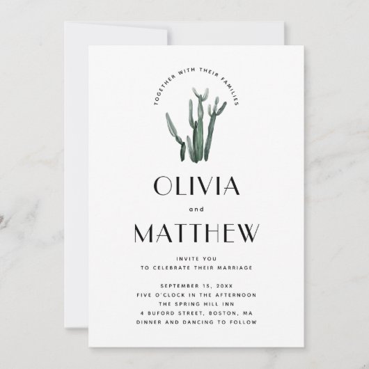 デザートシック結婚サボテンと写真&QRコード 招待状 (正面)