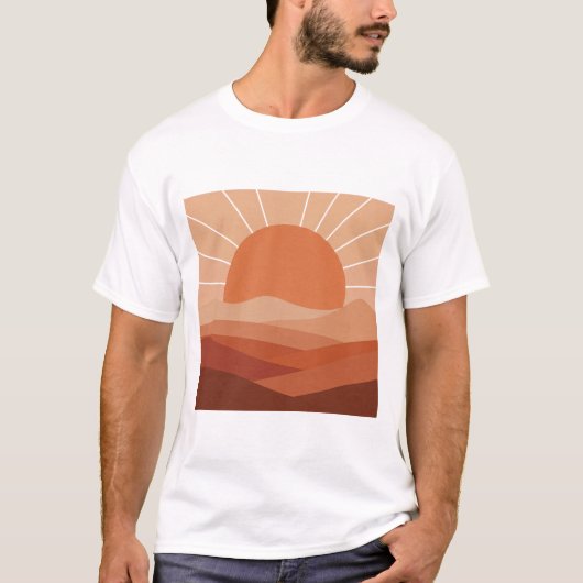 デザートジオメトリー - ミニマリストな太陽と山のTシャツ Tシャツ (正面)