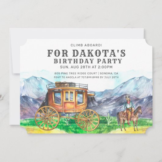 デザートステージコーチカウボーイバースデーパーティーの招待 招待状 (正面)