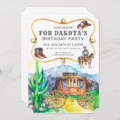 デザートステージコーチカウボーイバースデーパーティーの招待 招待状 (正面/裏面)