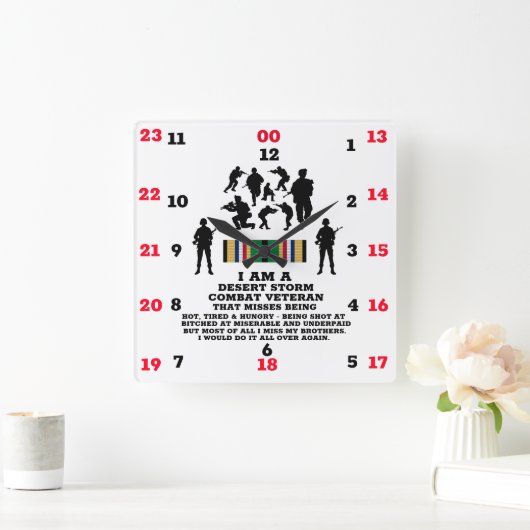 デザートストームコンバット退役軍人 スクエア壁時計 (ホーム)