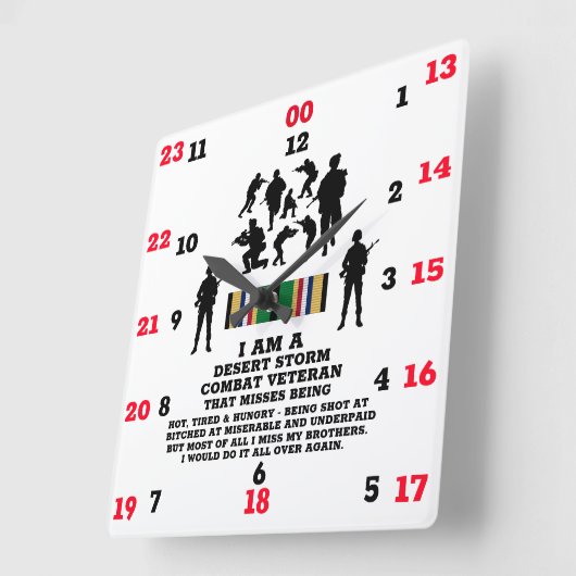 デザートストームコンバット退役軍人 スクエア壁時計 (傾斜)