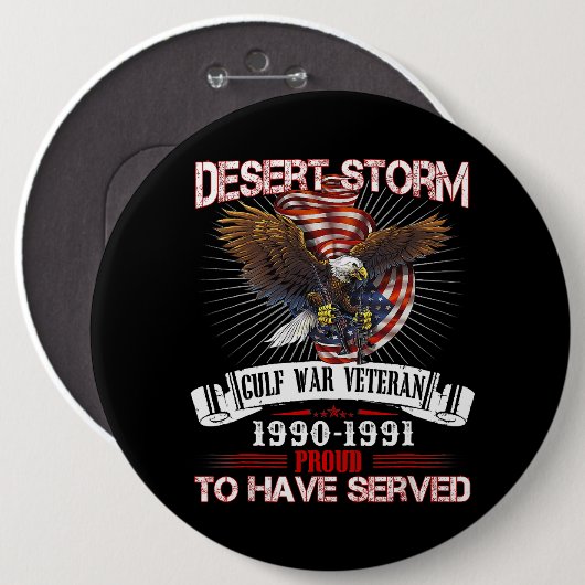 デザートストーム退役軍人Tシャツ退役軍人誇りを持ったfor Fat 缶バッジ (正面&裏面)