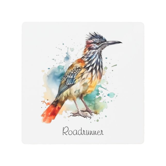 デザートスピリット、ロードランナー水彩カスタム メタルプリント (正面)