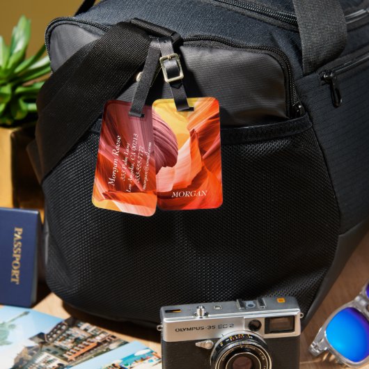 デザートスロットキャニオンまたはあなたの写真のホワイトネーム&情報 ラゲッジタグ (正面&裏面)