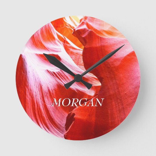 デザートスロットキャニオンまたはあなたの写真,ホワイトネーム, Vs 2 ラウンド壁時計 (正面)