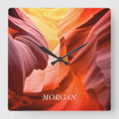 デザートスロットキャニオンまたはあなたの写真、白の名前 スクエア壁時計 (正面)