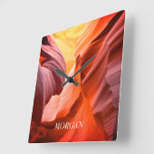 デザートスロットキャニオンまたはあなたの写真、白の名前 スクエア壁時計 (傾斜)