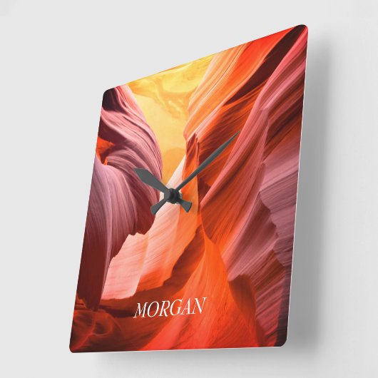 デザートスロットキャニオンまたはあなたの写真、白の名前 スクエア壁時計 (傾斜)