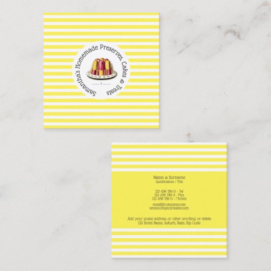 デザートゼリー、黄白色のシックプストライプリン スクエア名刺 (正面/裏面)