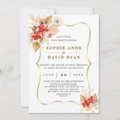 デザートパンパスグラス赤い蘭の金ゴールド結婚 招待状 (正面)