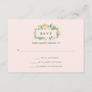 デザートピンク多肉性結婚式RSVP 出欠カード