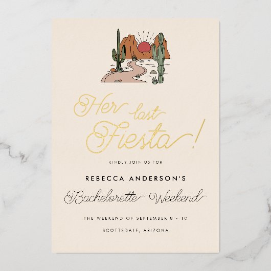 デザートフミニマルィエスタバチェロレッテウィークエンド金ゴールド 箔招待状 (正面)