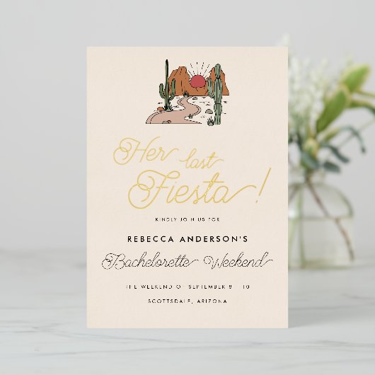 デザートフミニマルィエスタバチェロレッテウィークエンド金ゴールド 箔招待状 (立ち正面)