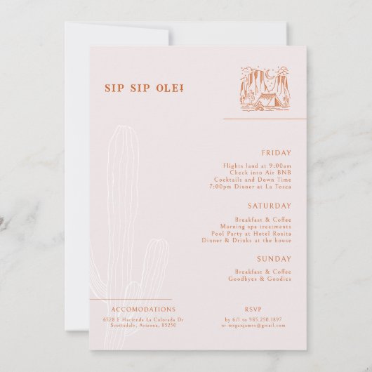 デザートフミニマルィエスタ |バチェロレッテ週末 招待状 (裏面)