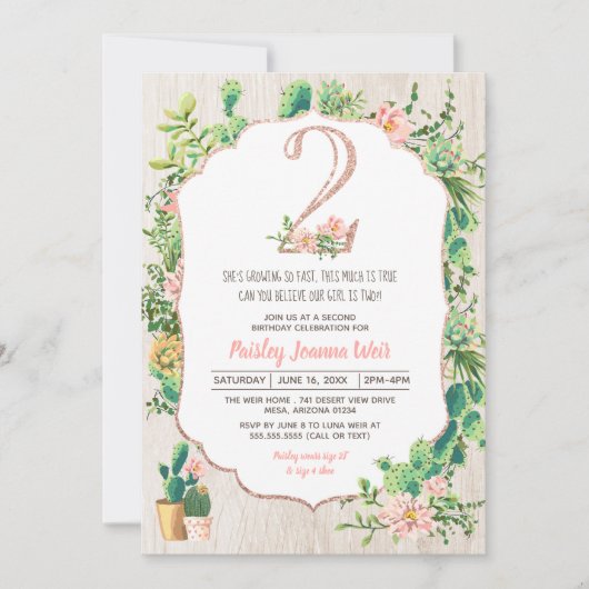 デザートフラワーグリッター2秒誕生日招待状 招待状 (正面)