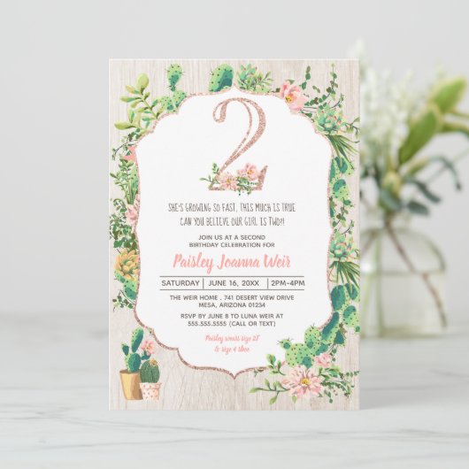 デザートフラワーグリッター2秒誕生日招待状 招待状 (スタンド正面)