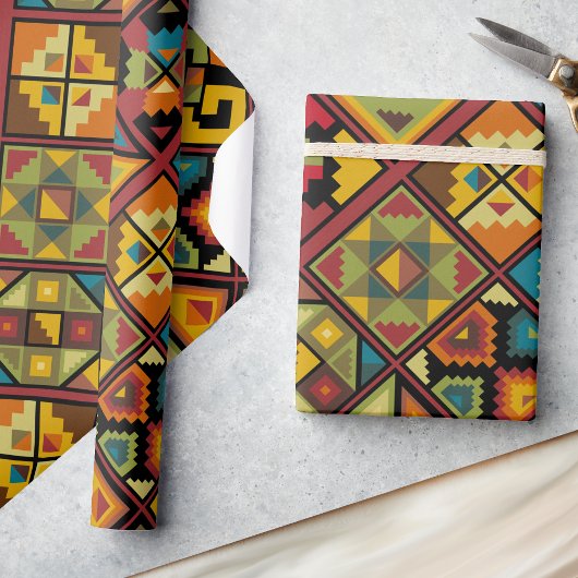 デザートブラウンターコイズパターンおもしろい誕生日 ラッピングペーパー