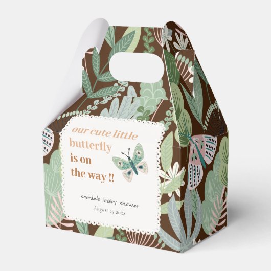 デザートブラウンレトロバタフライガーデンベビーシャワー フェイバーボックス (正面サイド)