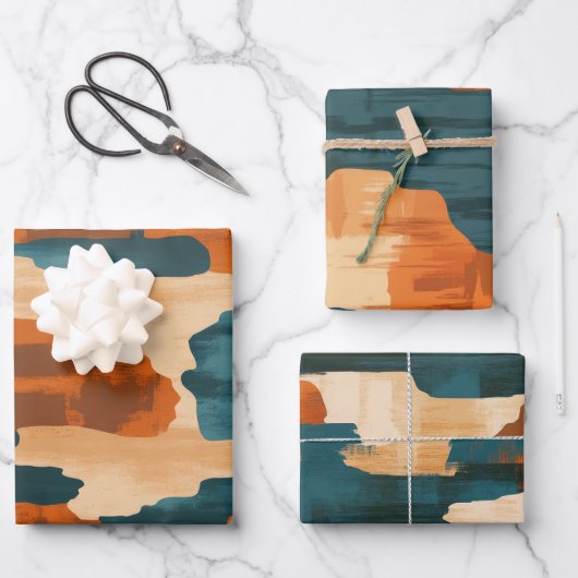 デザートブルーとブラウン抽象芸術ウェスタン ラッピングペーパーシート (正面)