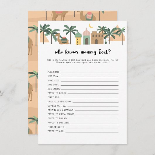 デザートベイビーシャワーを知る誰がママが一番ゲームカードが最高か 招待状 (正面/裏面)