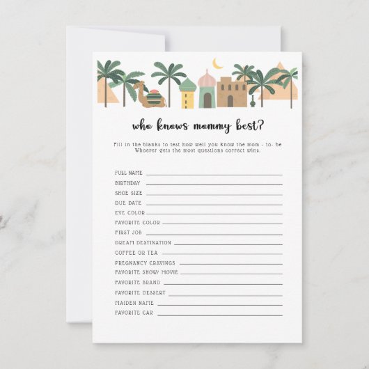 デザートベイビーシャワーを知る誰がママが一番ゲームカード 招待状 (正面)