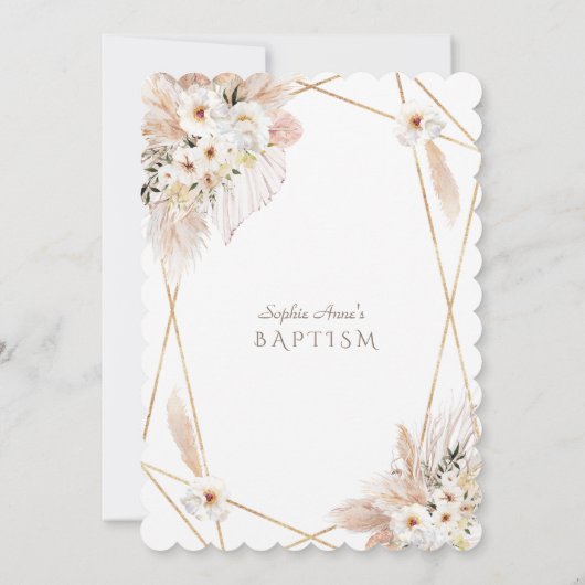 デザートホワイトローズパンパスグラスガールバプテスマ 招待状 (裏面)