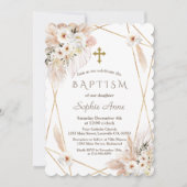 デザートホワイトローズパンパスグラスガールバプテスマ 招待状 (正面)