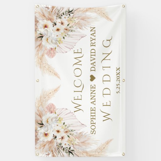 デザートホワイトローズ結婚金ゴールドのウェルカムサイン 横断幕 (縦)