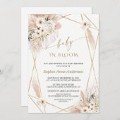 デザートホワイトローズ葉金ゴールドベビーイン開花 招待状 (正面/裏面)