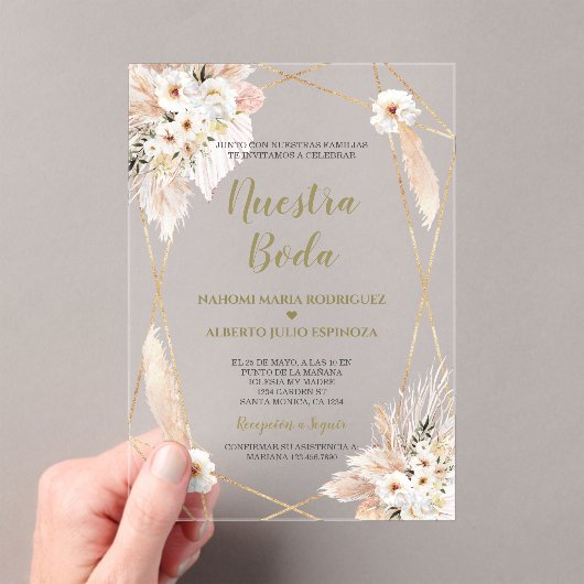 デザートホワスペインのイトローゼス金ゴールドヌエストラボダ アクリル招待状 (インサイチュ (ポータブル))