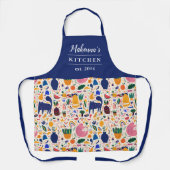 デザートボホカラフル猫のパターン名 エプロン (正面)