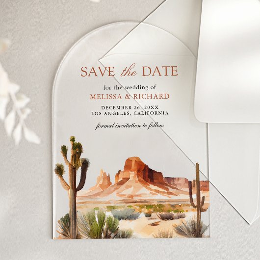 デザートマウンテンサボテンウエディングSave the Date アクリル招待状