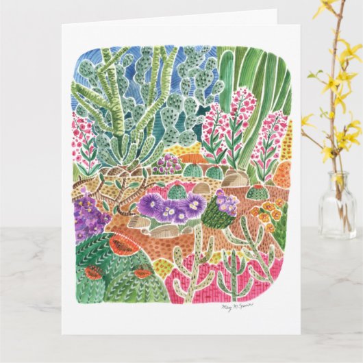 デザートラカラフルンドスケープカクタスウォーターカラーカード カード (黄色い花)