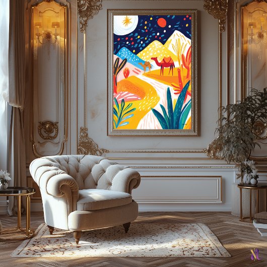 デザートランドスケープカラフルインフォヴィストスタイル キャンバスプリント