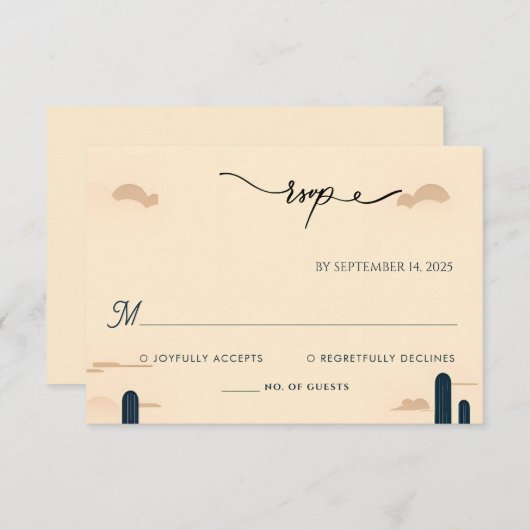 デザートロデオレトロホース素朴ウェスタン結婚ズ 出欠カード (正面/裏面)